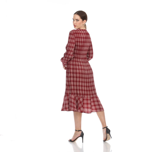 Long Sleeve Print Dress - DR1161 Wine